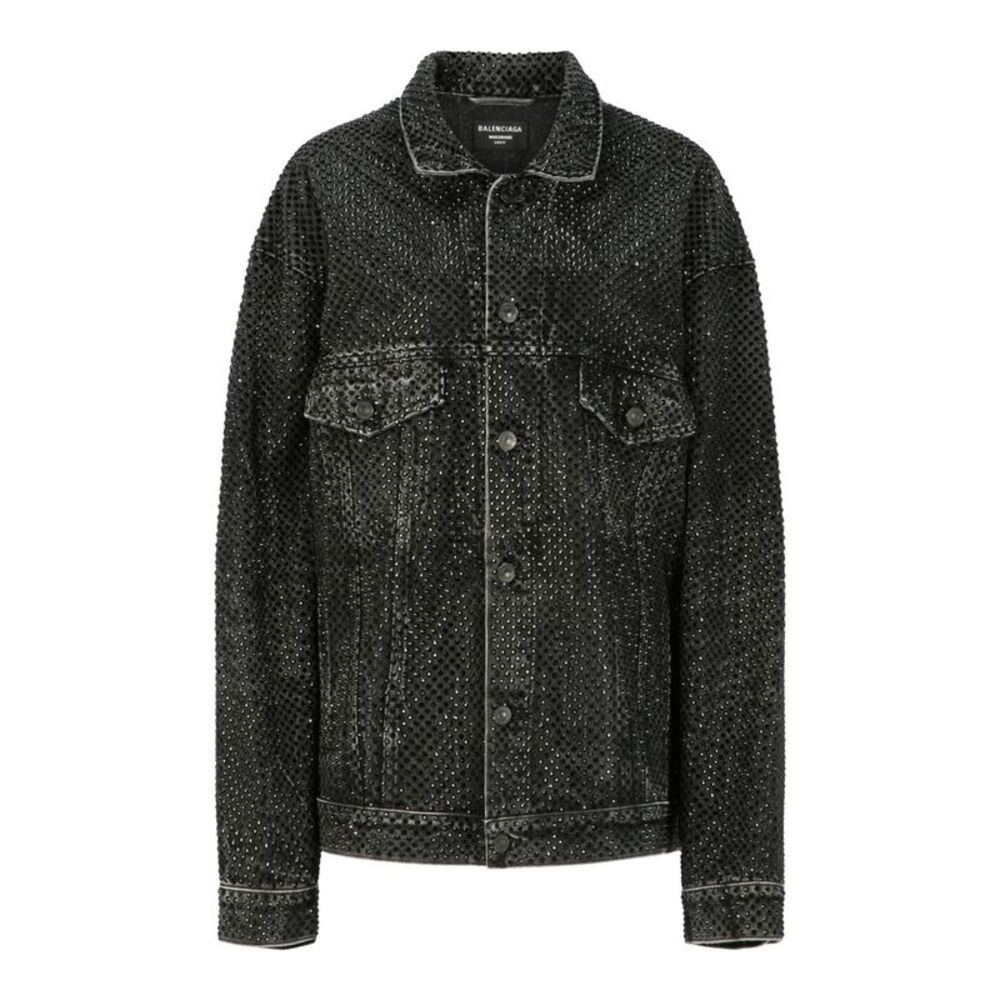 Balenciaga Crystal-Embellished Oversized Jacket Black Womens
